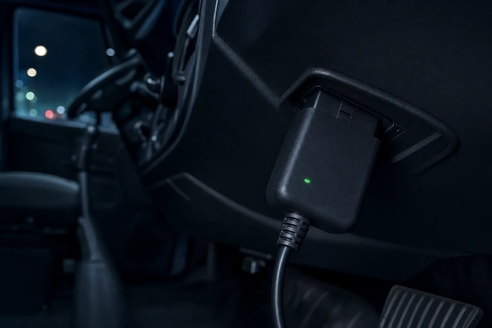 운전석 아래 OBD-II 포트 직결 — 상태 LED 점등